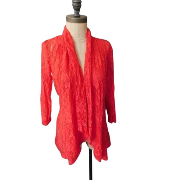 Slinky Brand Size XS Red Lace 3/4 Sleeve Jacket Style Top - Picture 1 of 3